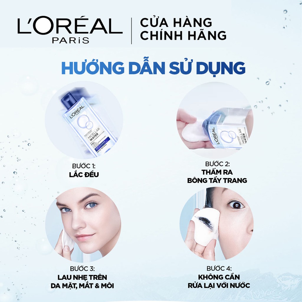 Nước Tẩy Trang L'Oreal Tươi Mát Cho Da Dầu, Hỗn Hợp 400ml Micellar Water 3-in-1 Refreshing Even For Sensitive Skin