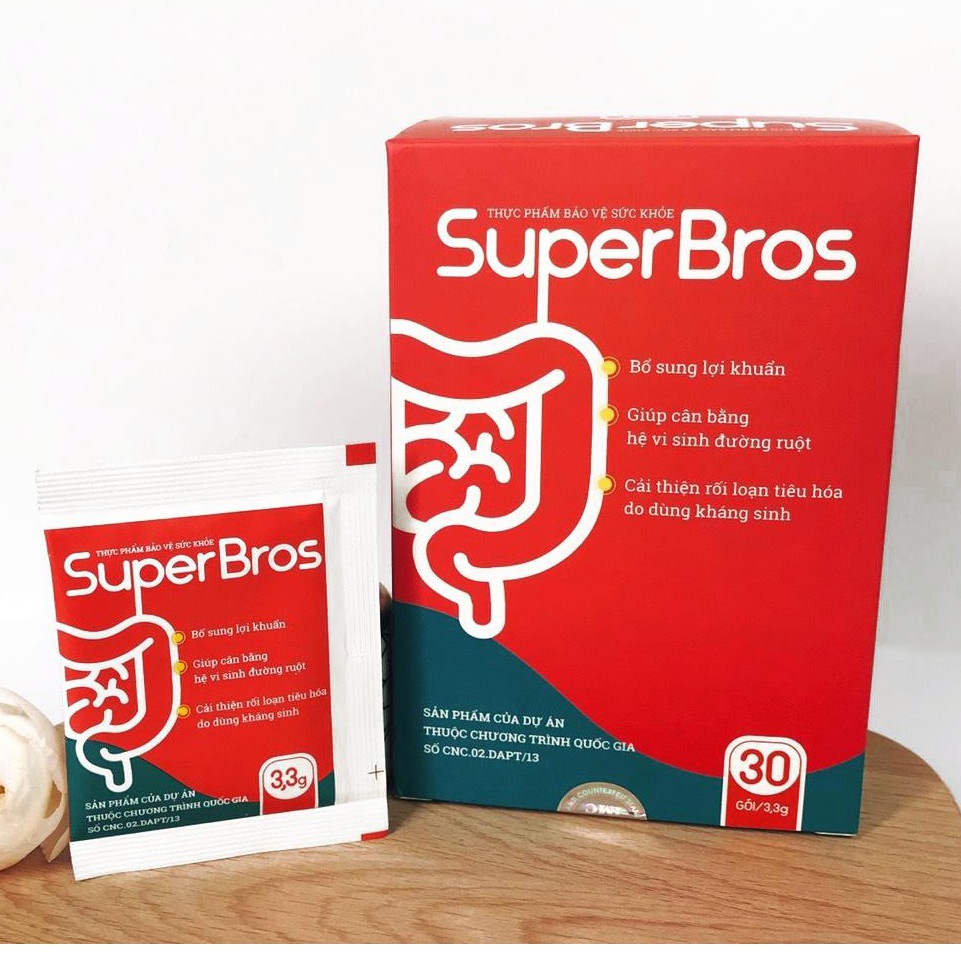 SuperBros - Bổ sung lợi khuẩn cân bằng hệ tiêu hóa, giảm tiêu chảy, táo bón, đầy bụng khó tiêu (30 gói)