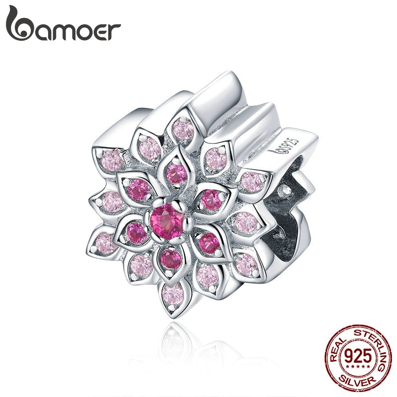 Hạt xỏ BAMOER BSC038 bạc 925 hình hoa sen đính đá xinh xắn dùng làm vòng đeo tay