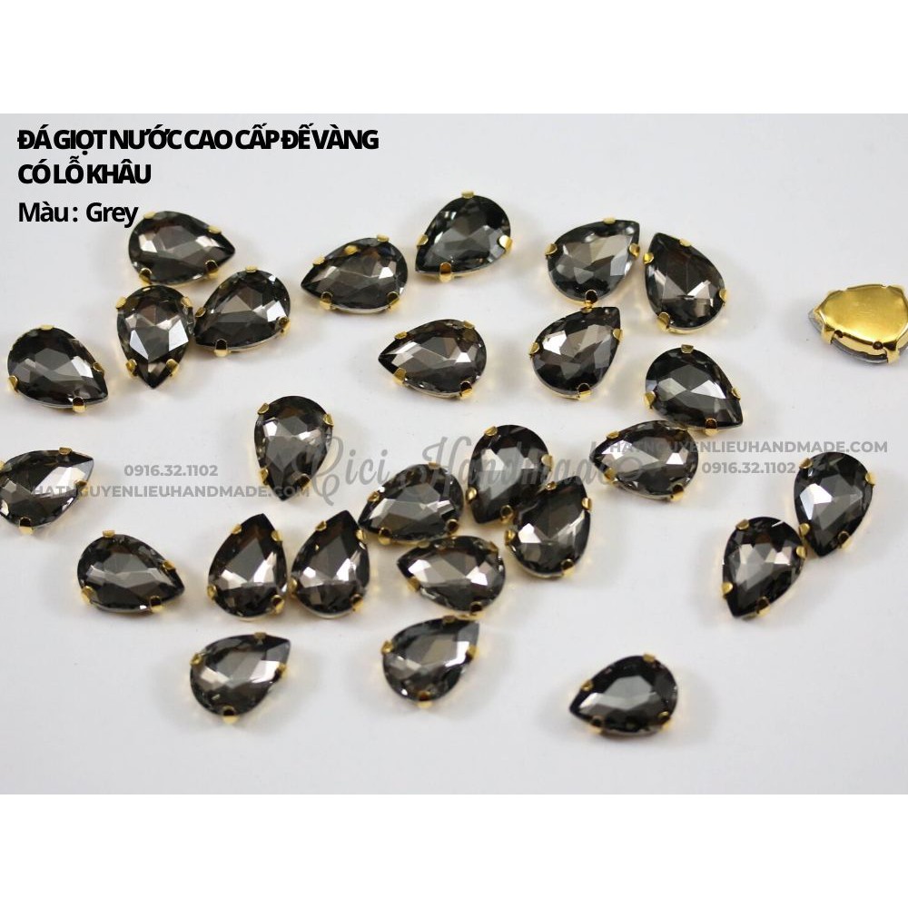 Set 10 hạt đá giọt nước cao cấp đế vàng có lỗ khâu link 1/3 Cici Handmade chuyên hạt đá hạt pha lê hạt cườm hạt trang sứ