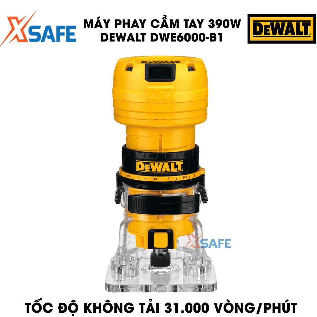 Máy phay DEWALT DWE6000-B1 390W hệ thống đế tháo lắp dễ dàng, công tắc thông minh thuận tiện