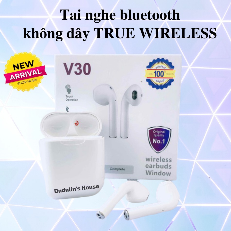 Tai nghe bluetooth V30 TWS 5.0, nghe siêu hay hỗ trợ sạc không dây, màu trắng cùng kiểu dáng nhỏ gọn sang trọng