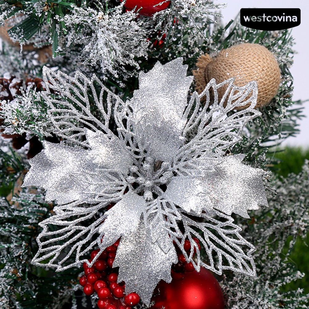 Phụ Kiện Hình Hoa Trang Trí Cây Thông Giáng Sinh Lấp Lánh