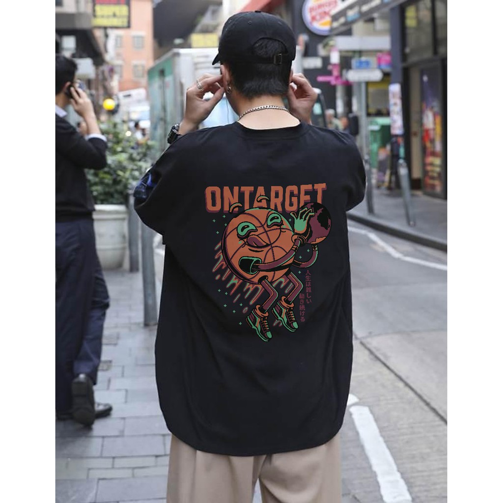 Áo Thun In Ngắn Tay Form Rộng Street-Style Unisex Họa Tiết Bóng rổ