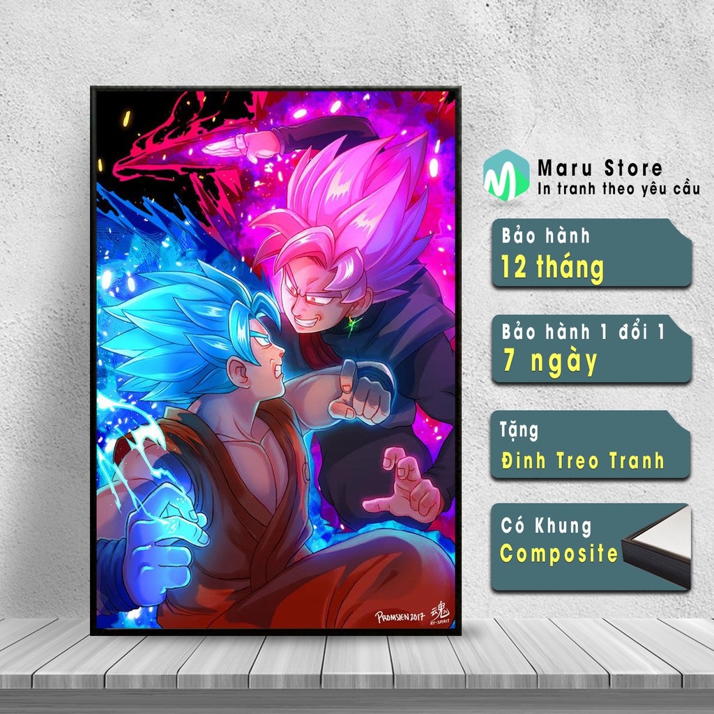 Tranh Canvas Goku Black vs Goku Blue Siêu cool Ngầu có khung Composite