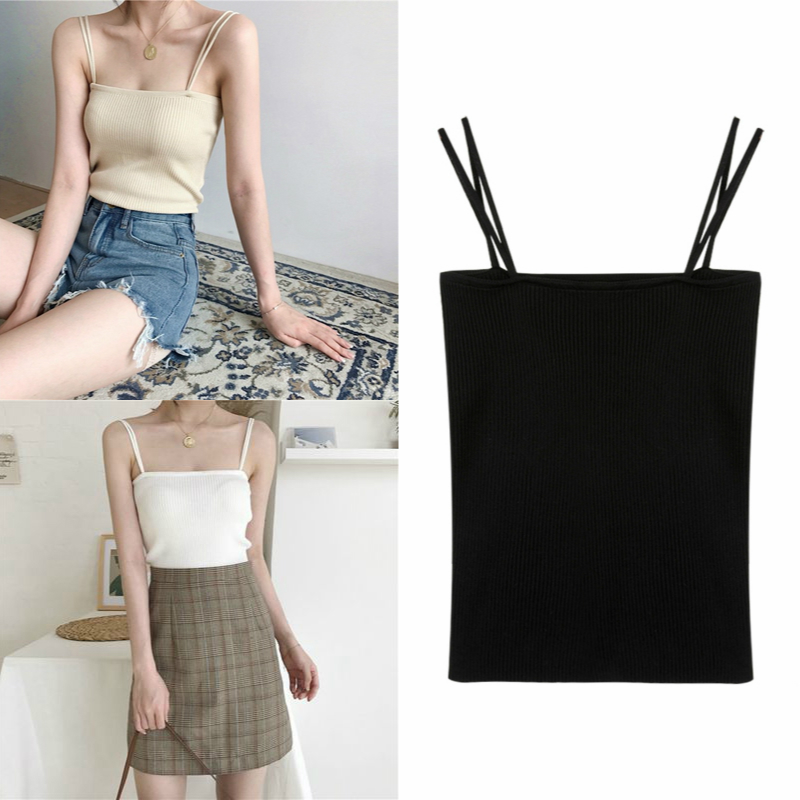 Xiaozhainv Áo thun hai dây phong cách Hàn gợi cảm