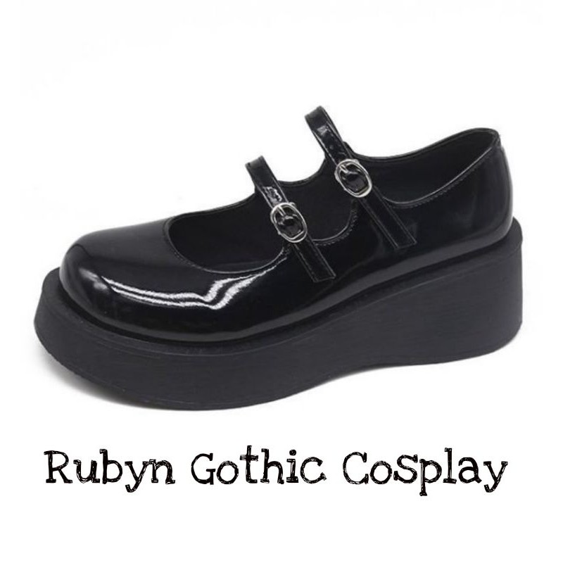 Giày Lolita Oxford 2 quai ngang cosplay nữ sinh Nhật Bản Vintage đế bánh mì ( BÓNG VÀ NHÁM )