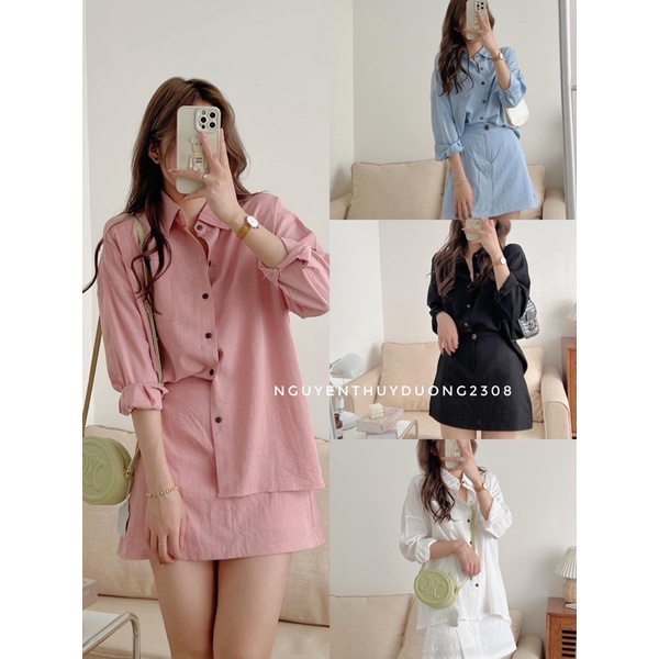 SET ĐŨI 2CT ÁO SƠMI MIX CHÂN VÁY CHỮ A”DOLLY SET” siêu xinh