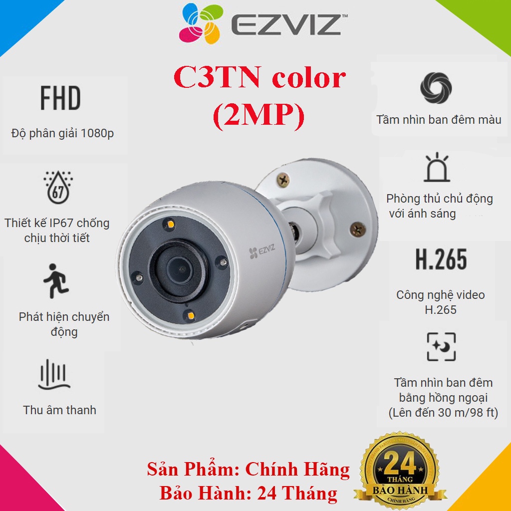 Camera IP Wifi EZVIZ C3TN 2MP full color, tích hợp mic ( có màu ban đêm) - Hàng chính Hãng