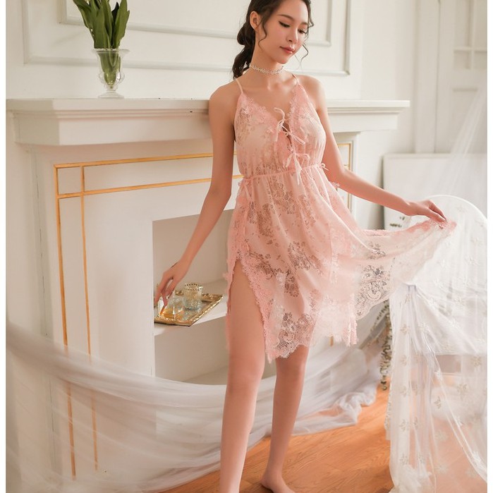 Váy ngủ ren xẻ sexy xuyên thấu hở lưng 🔥FREESHIP 50K🔥TẶNG quần lót nữ sexy đồ ngủ sexy bigsize 40 tới 62kg đẹp giá rẻ | BigBuy360 - bigbuy360.vn