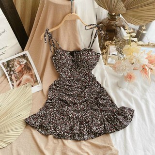 [ FREE SHIP ] ĐẦM HOA ĐEN 2S CỘT NƠ VAI TÔN DÁNG D0509 siu xynh