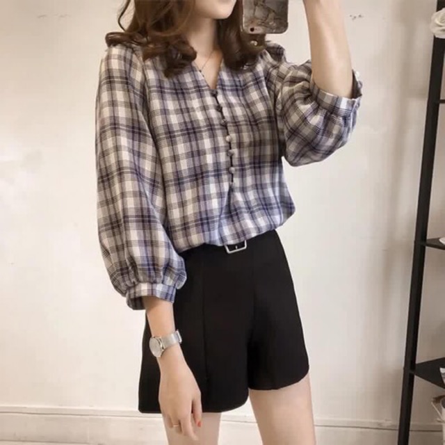 Áo sơ mi kẻ cúc bọc- hàng order