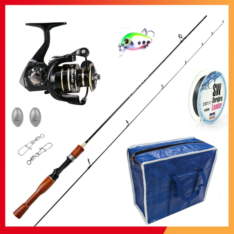 Bộ cần câu cá UL Ultralight đọt đặc siêu dẻo câu suối, câu cá mương, cá cháp+ máy câu cá kim loại Ac 2000