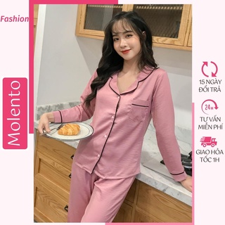 Đồ Bộ Pijama Nữ Lụa Mặc Nhà Dài Tay Cao Cấp Lụa Tằm Trơn Mềm Mịn Thoáng Mát Thấm Hút Mồ Hôi Dưới 60kg Molento M54