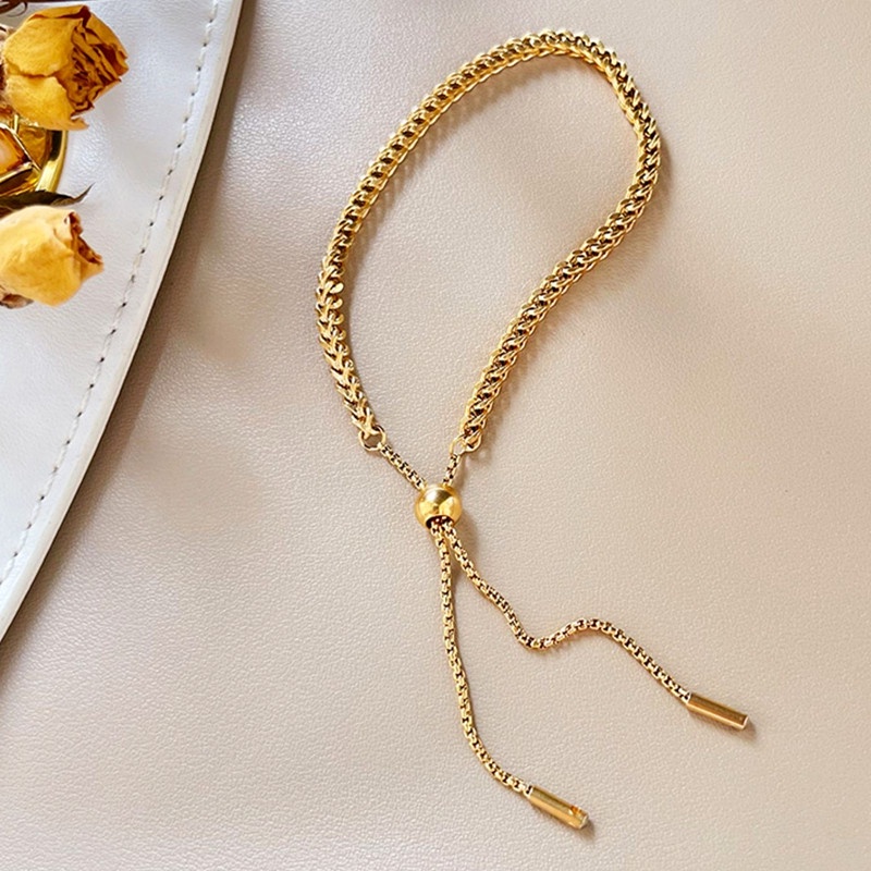 Lắc tay titan dây rút Vòng tay nữ mạ vàng 18K Phụ kiện thời trang Hàn Quốc