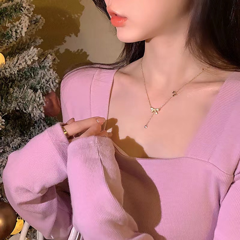 Dây Chuyền Mặt Hình Nơ Đính Đá Thời Trang