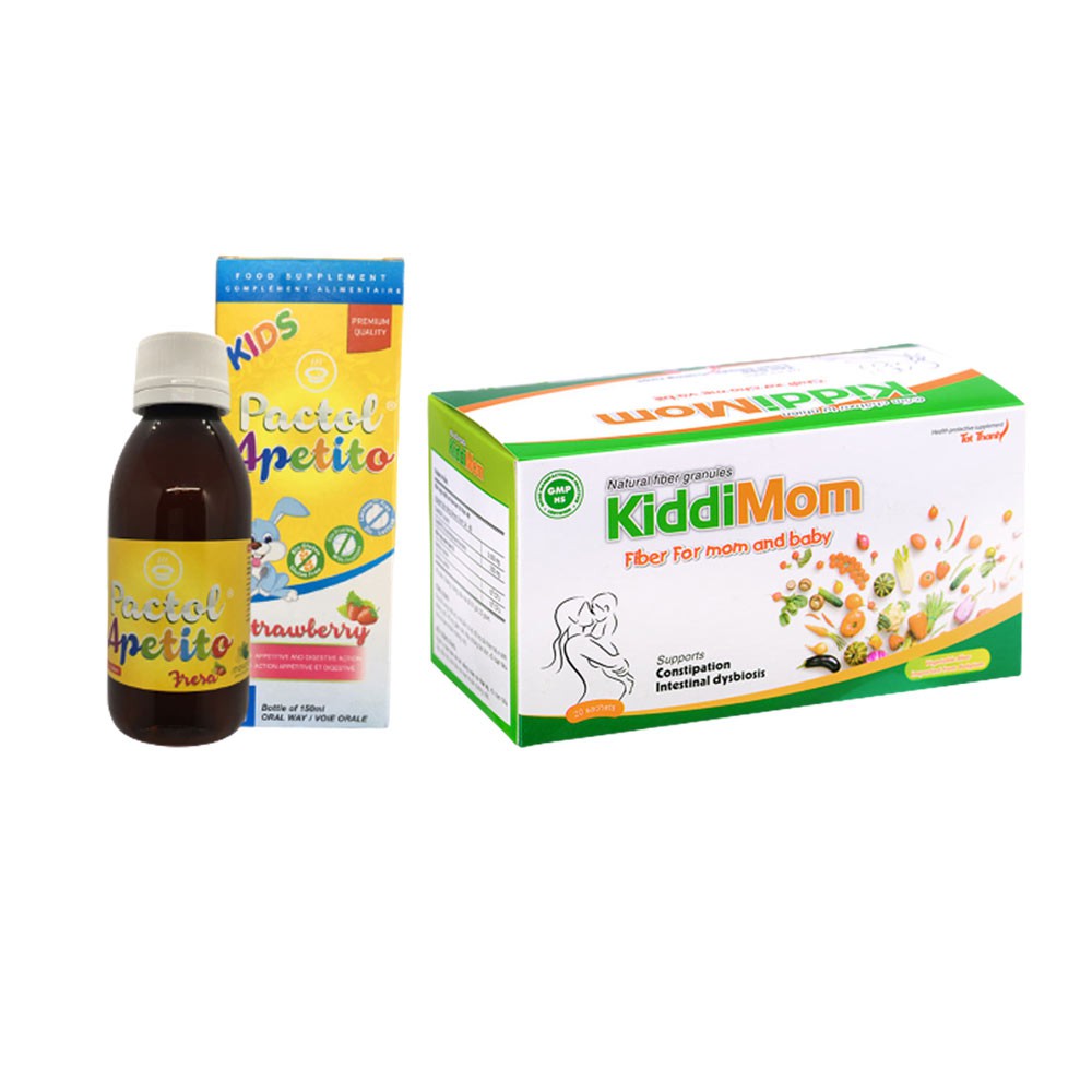 Combo cốm vi sinh Kiddimom, siro ăn ngon Pactol Apetito, kích thích hệ tiêu hóa của bé