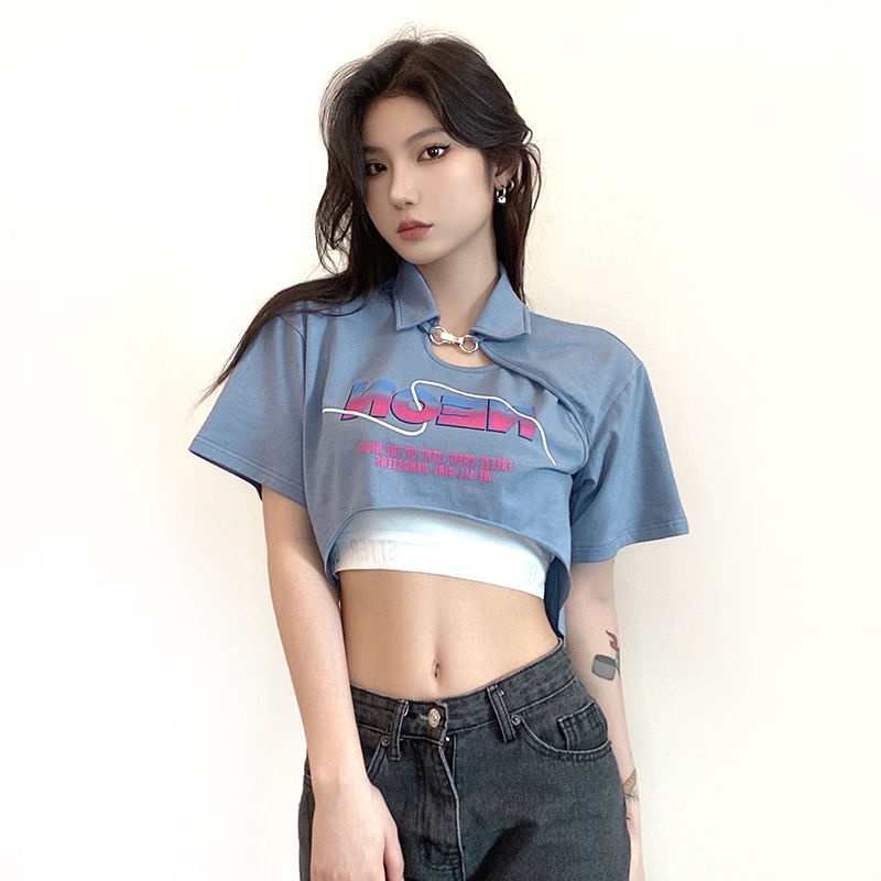 Áo Thun Croptop Tay Ngắn Dáng Rộng Màu Sắc Trơn Thời Trang Mùa Hè Dành Cho Nữ