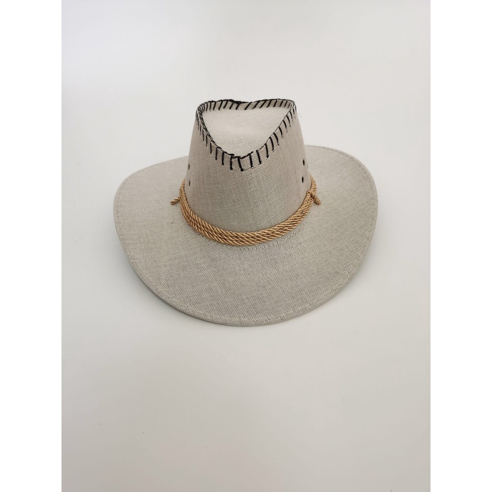 Mũ cao bồi miền tây làm từ cói mềm có dây đeo màu trơn mới