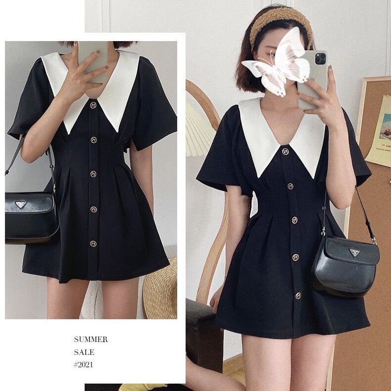 Đầm Ngắn Dáng Chữ A Cổ Búp Bê Thời Trang Mùa Hè Phong Cách Pháp Cho Nữ