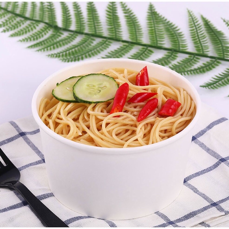 50 Tô bát giấy trắng dùng 1 lần có nắp đựng thức ăn nóng thực phẩm bún phở bánh cháo canh súp 750ml 800ml