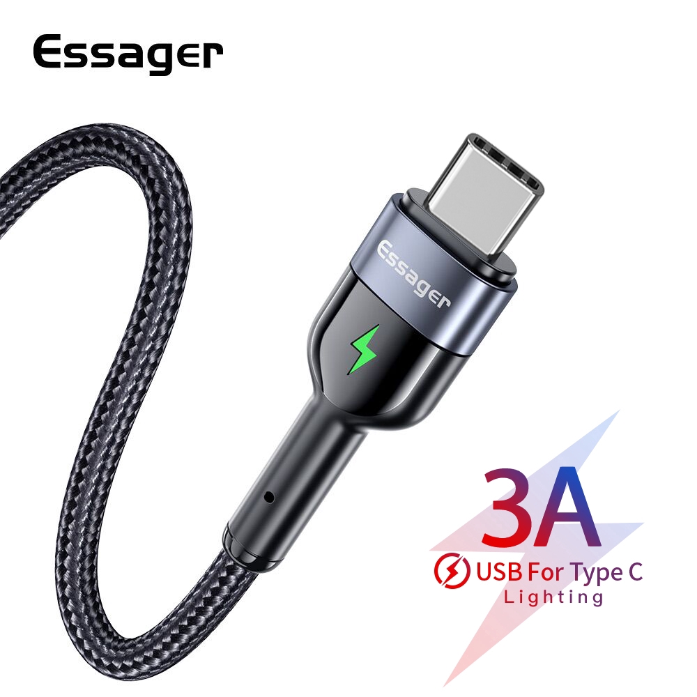 Dây cáp sạc nhanh Essager đầu USB Type C có đèn LED cho Samsung S20 S10 Xiaomi