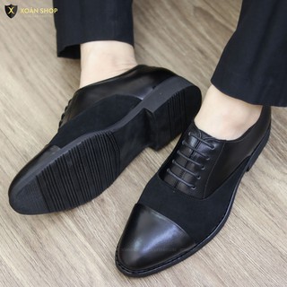 Giày Tây Công Sở Nam Buộc Dây - Da Bò Cao Cấp kết hợp da lộn, Đế Cao Su Cao 3cm - G053 có 3 màu đen, nâu và vàng bò