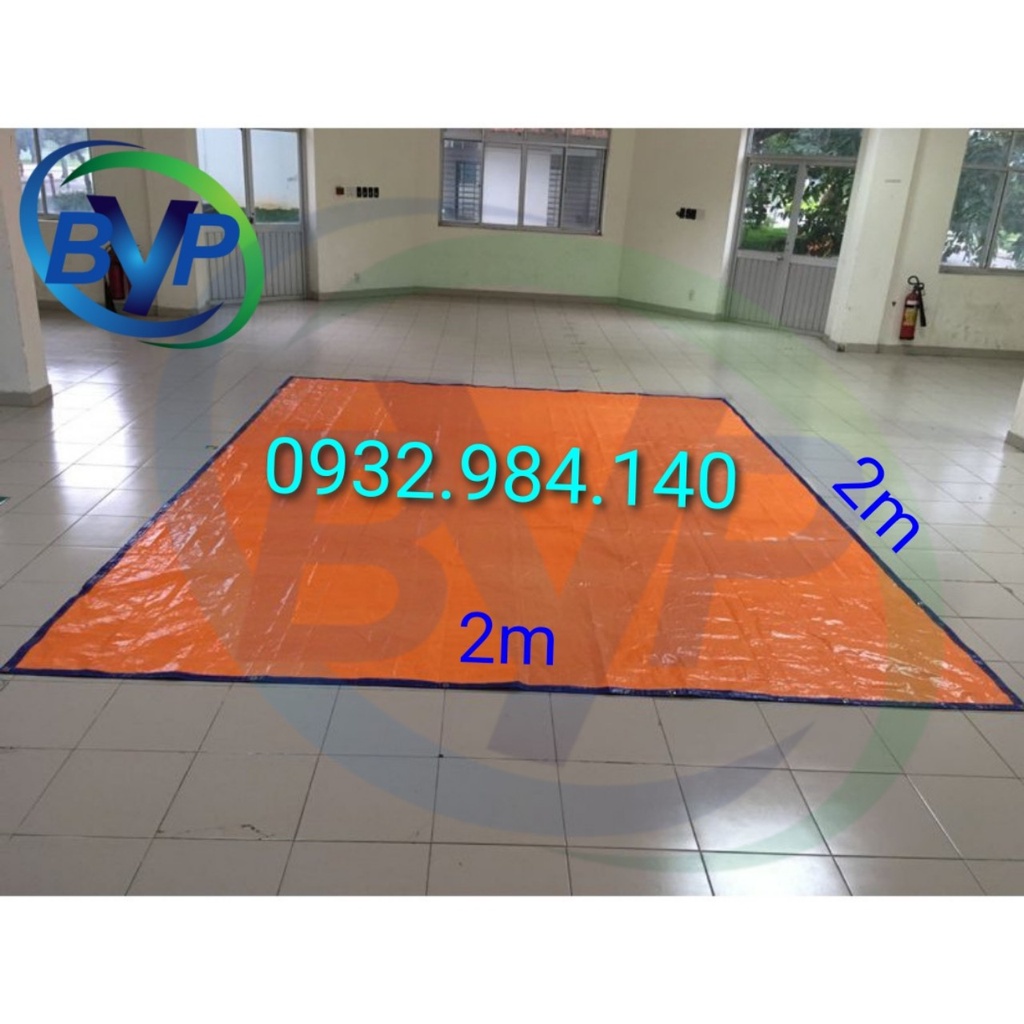 Bạc xanh-cam che nắng mưa 2x2m có may viền đóng khoen