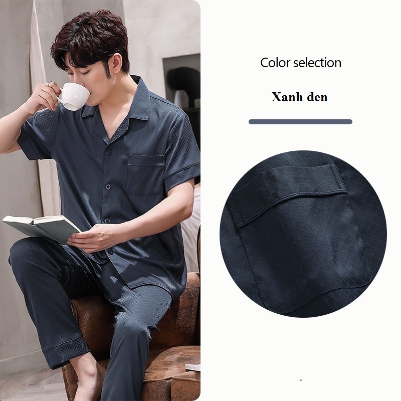 NG8754N Bộ pyjama nam ngắn tay vải lụa satin mềm mại, thoáng mát - Thời Trang Dương