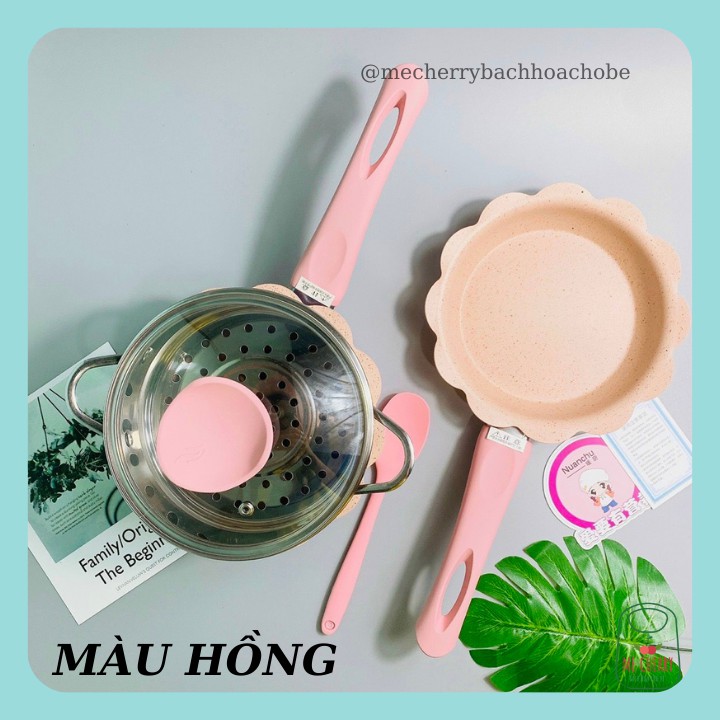 Bộ nồi chảo đá hình hoa dễ thương 16cm cho bé nội địa Trung  giành cho mọi loại bếp