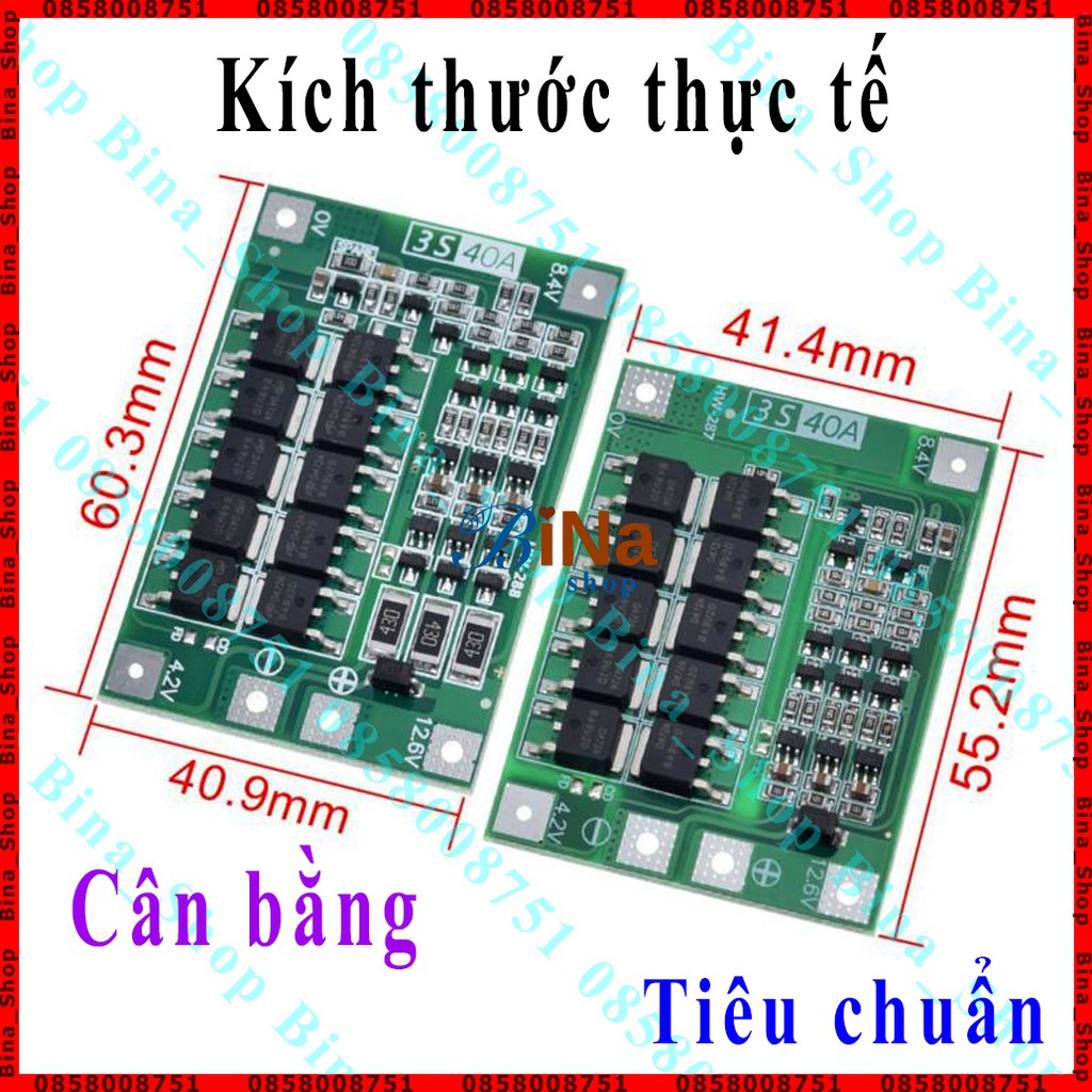 Mạch sạc bảo vệ pin 3S 40A 12.6V cân bằng / tiêu chuẩn