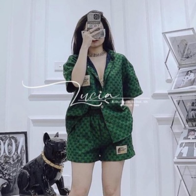 [Mã FAMARAL2 giảm 10K đơn 50K] Set bộ sơ mi kaki xanh THE siêu cá tính bộ sơ mi ngắn tay LT168
