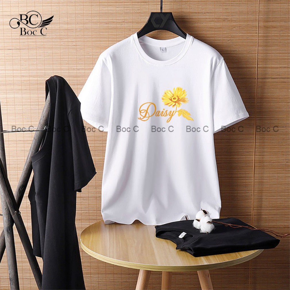 Áo thun nữ unisex tay ngắn cổ tròn 9 Fashion vải phông cotton trơn form đẹp dễ phối đồ in hình hoa DAISY - C17