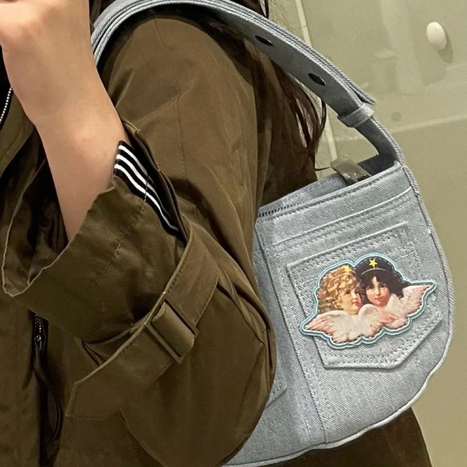 Túi Xách Denim Fiorucci2021 Họa Tiết Thiên Thần Hibiscus Thời Trang Thu Đông Mới