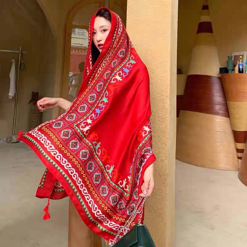 Khăn Choàng BoHo Họa Tiết Thổ Cẩm, Khăn Choàng Đi Biển Phong Cách Vintage
