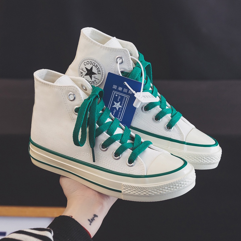 Giày thể thao RENBEN vải canvas cổ cao đế bằng màu xanh dương thời trang mùa hè 2022