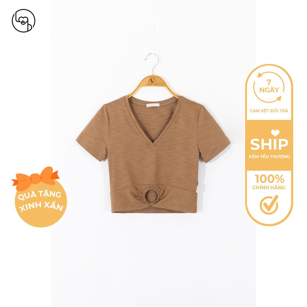 Áo thun nữ croptop cổ V khoen eo Vientran by LEH V61S21H030