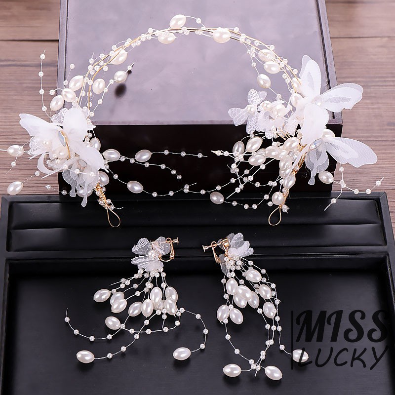 set băng đô cài tóc + khuyên tai họa tiết hình bướm xinh xắn