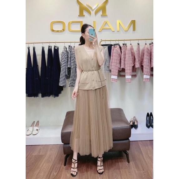 Chân váy voan dài xếp ly hàng QCL1