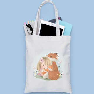 Túi Tote nữ 🔥 CÓ DÂY KÉO 🔥 Túi Tote đựng sách laptop vải bố CANVAS trắng họa tiết có túi nhỏ giá rẻ học sinh sinh viên