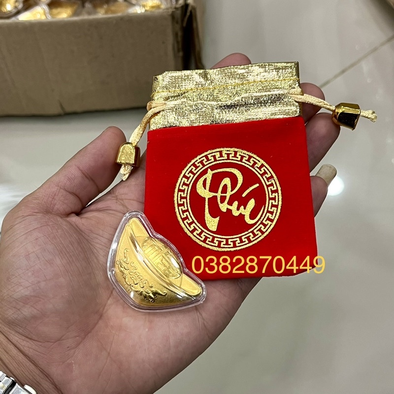 [Sỉ Rẻ Nhất] Combo 10 Thỏi Vàng Thần Tài Kim Nguyên Bảo Kèm Túi Phúc - Lộc May mắn