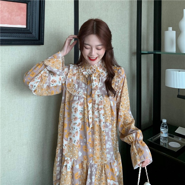 Đầm suông hoa đuôi cá form ngắn phong cách Hàn Quốc ulzzang