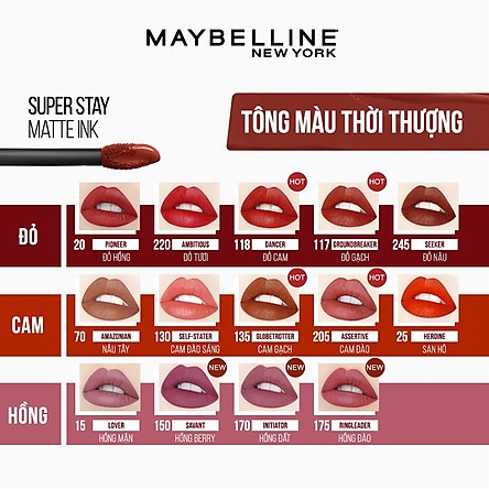 Son Kem Lì 16h Lâu Trôi Maybelline New York Super Stay Matte Ink Lipstick 5ml