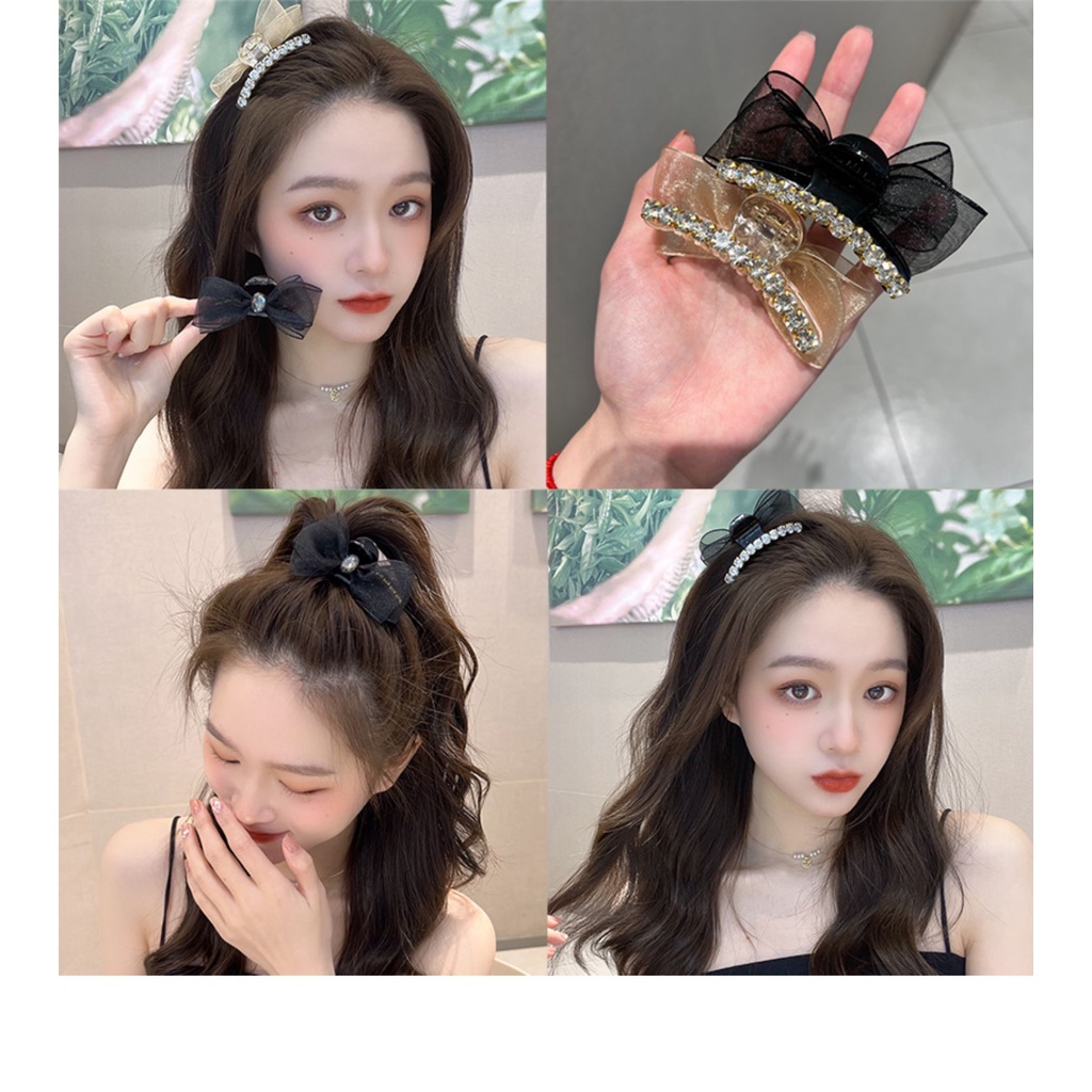 Kẹp Tóc Nơ Đính Đá Hai Mặt Bằng Lưới Thời Trang Sành Điệu Cho Nữ