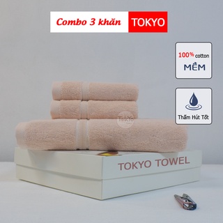 Combo 3 khăn tokyo towel 30x50, 60x120 màu hồng phấn