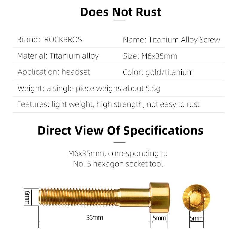 Bu Lông Ốc Vít Bằng Hợp Kim Titan ROCKBROS M6 × 35mm Cho Xe Đạp Leo Núi