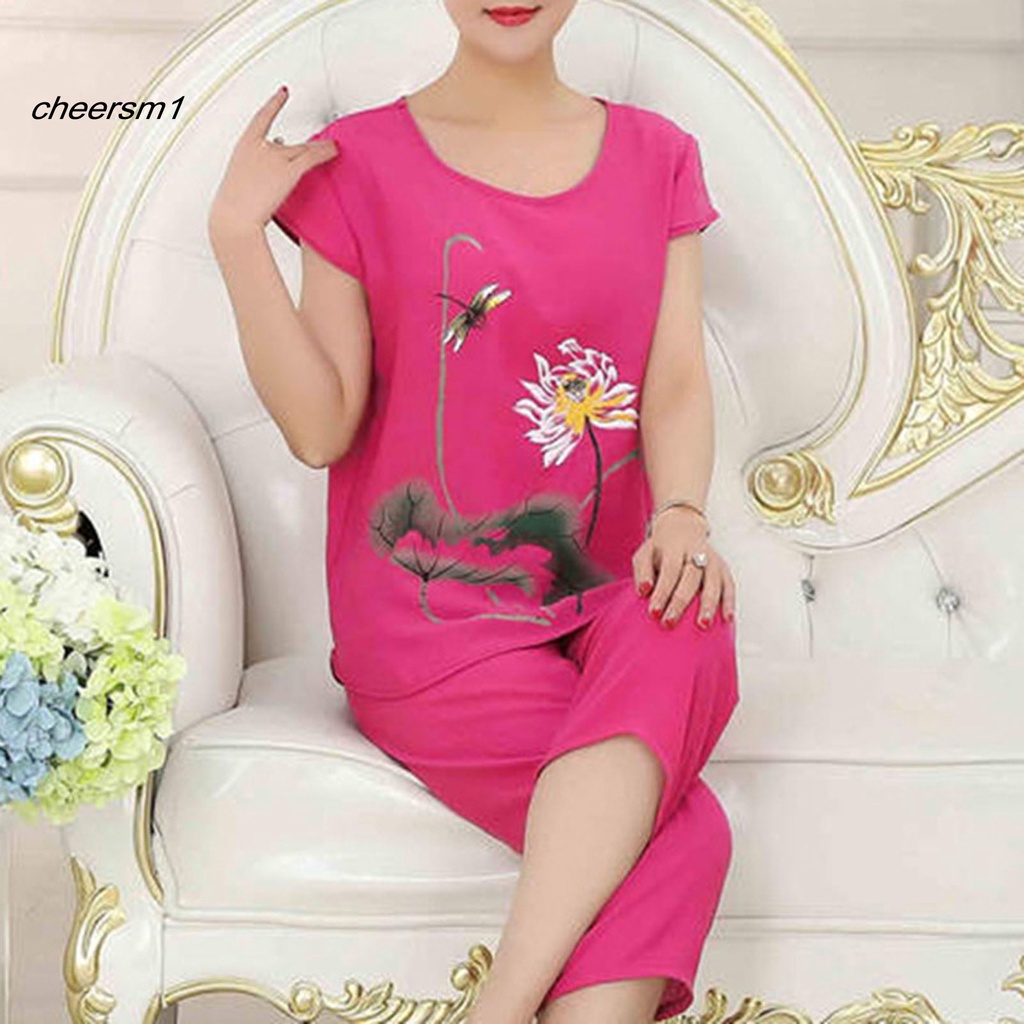 Bộ Đồ Mặc Nhà In Họa Tiết Động Vật Và Hoa Mềm Mại Cho Phụ Nữ Trung Niên