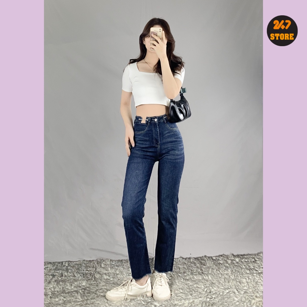 Quần Jean Ống Đứng Trơn Nữ Công Sở 247STORE