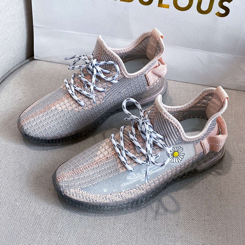 Giày Thể Thao Yeezy Phối Lưới Họa Tiết Hoa Cúc Dạ Quang Kiểu Hàn Quốc Cá Tính