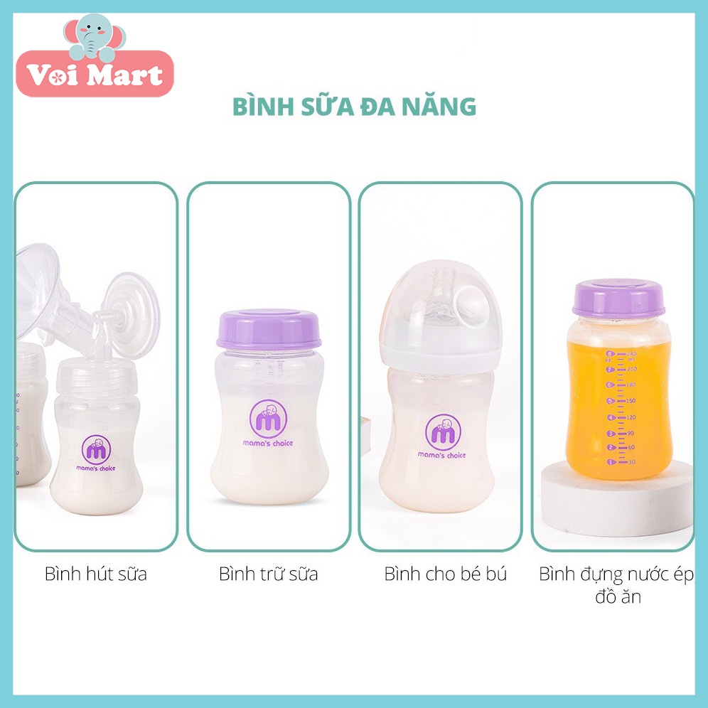 Bình Trữ Sữa Cổ Rộng Mama's Choice 180ml-240ml Tương Thích Máy Hút Sữa Spectra, Avent, Fatz, Rozabi, Cimilre
